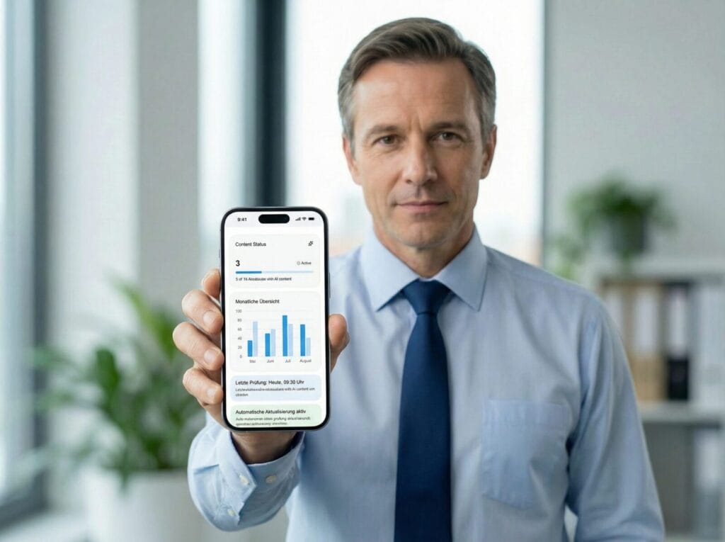 Mann zeigt Smartphone mit Diagrammen